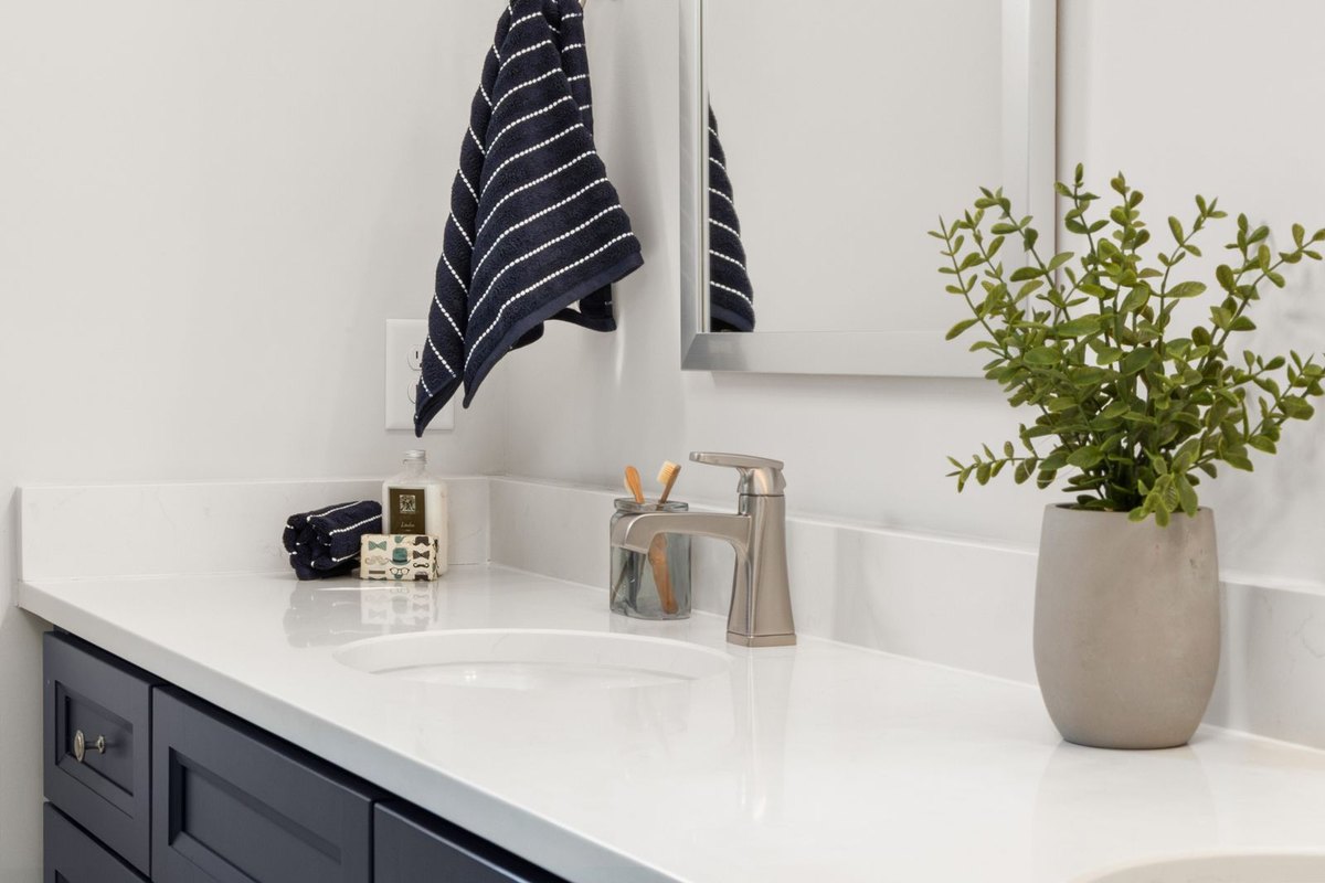 Modern bathroom vanity with cabinet and sink in Anchorage, AK