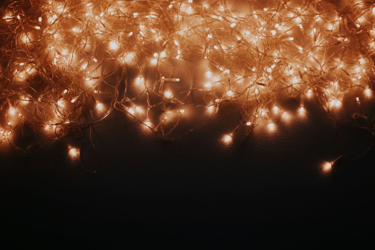 A bundled strand of warm Christmas string lights