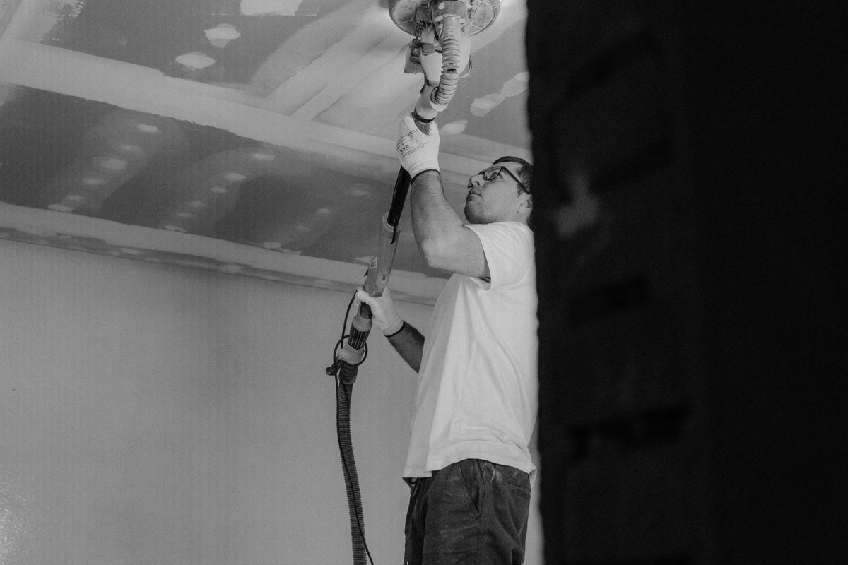 Interior ceiling drywall being repaired and finished in Anchorage, AK