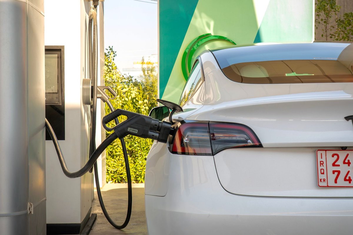 A Tesla electric vehicle charging in Anchorage, AK