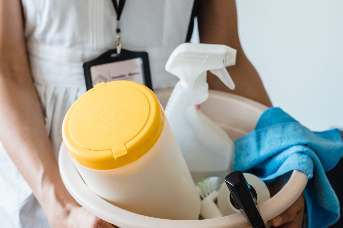 Cleaning supplies and spray ready for a deep clean in Anchorage, AK