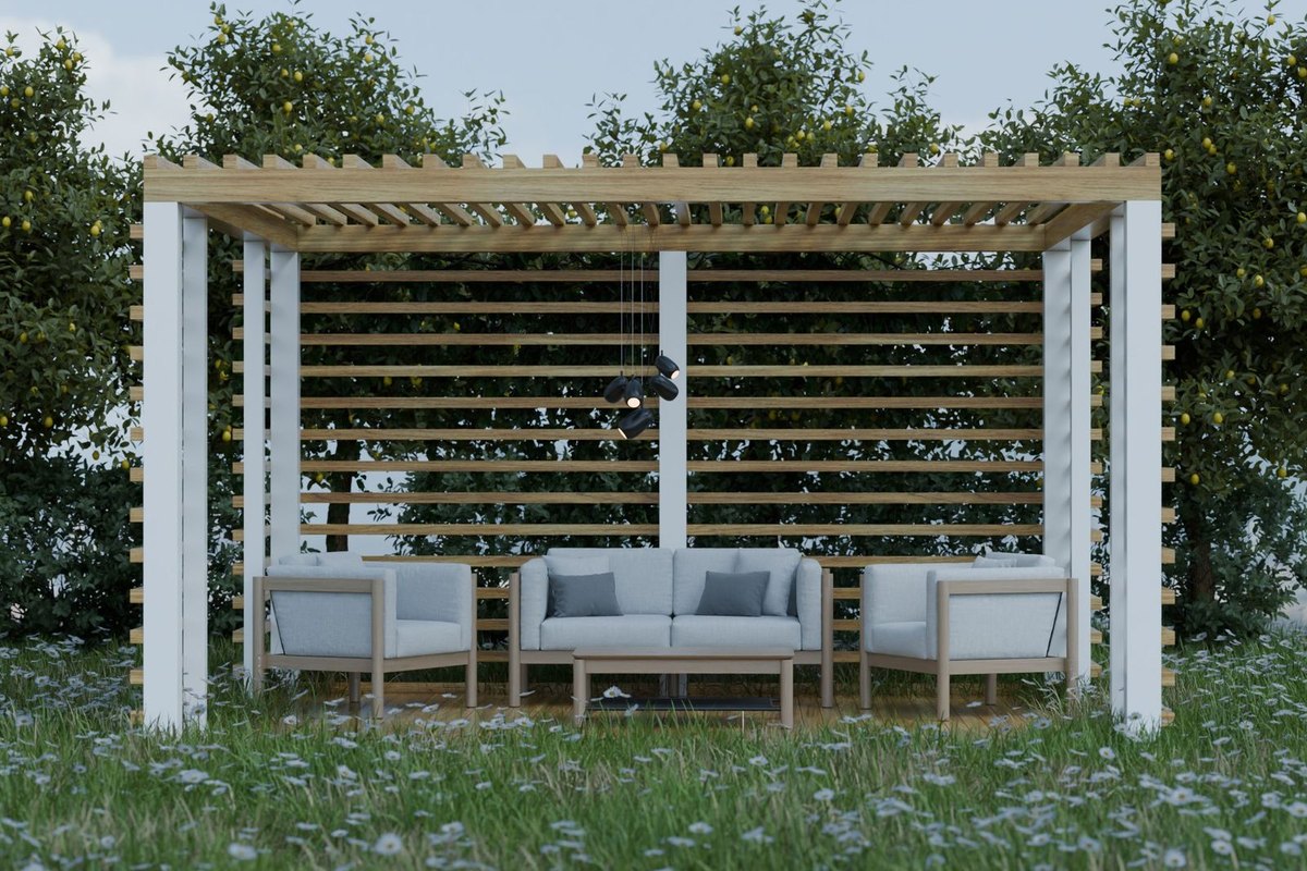 Finished backyard pergola over a patio in Anchorage, AK