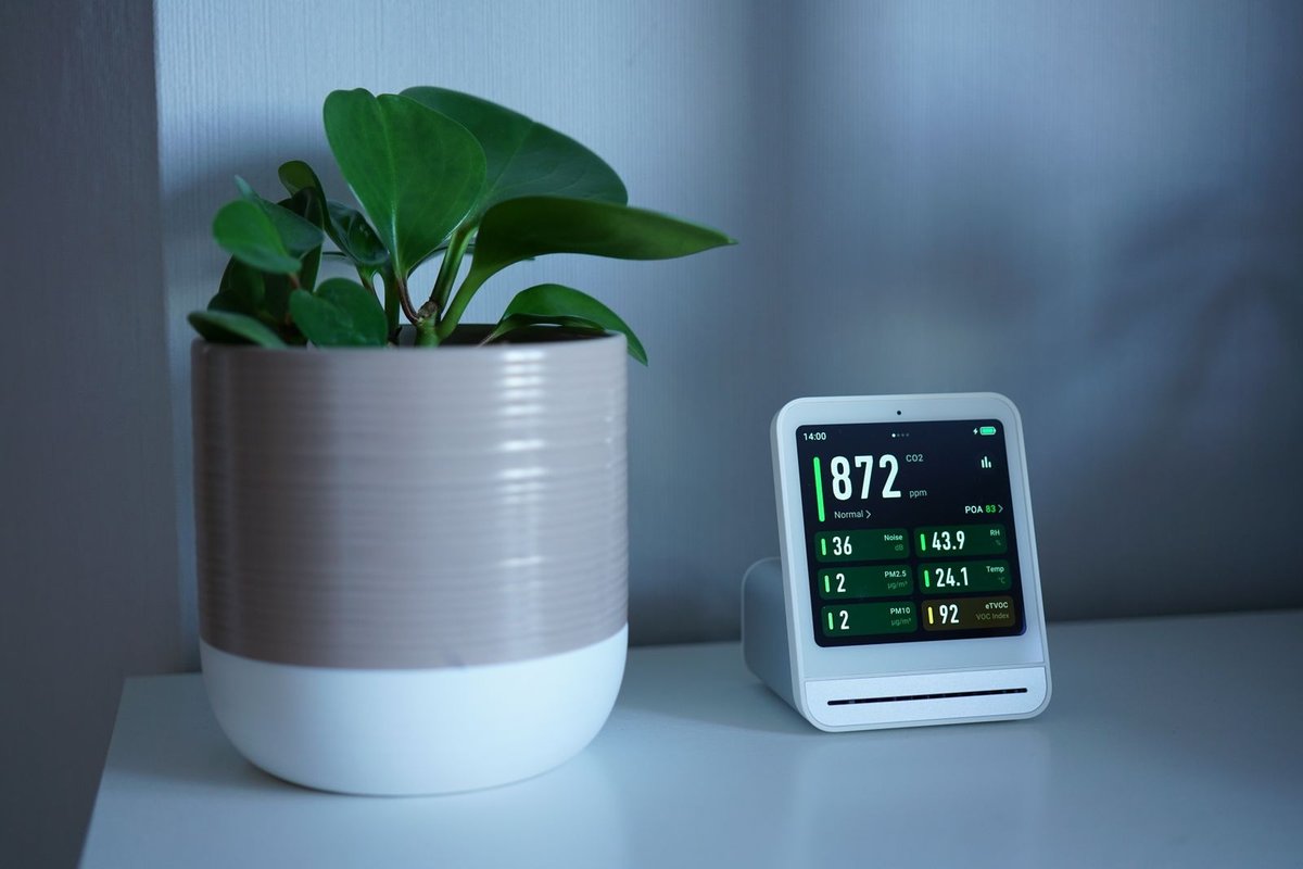 Small digital air-monitoring device on a table in a home in Anchorage, AK