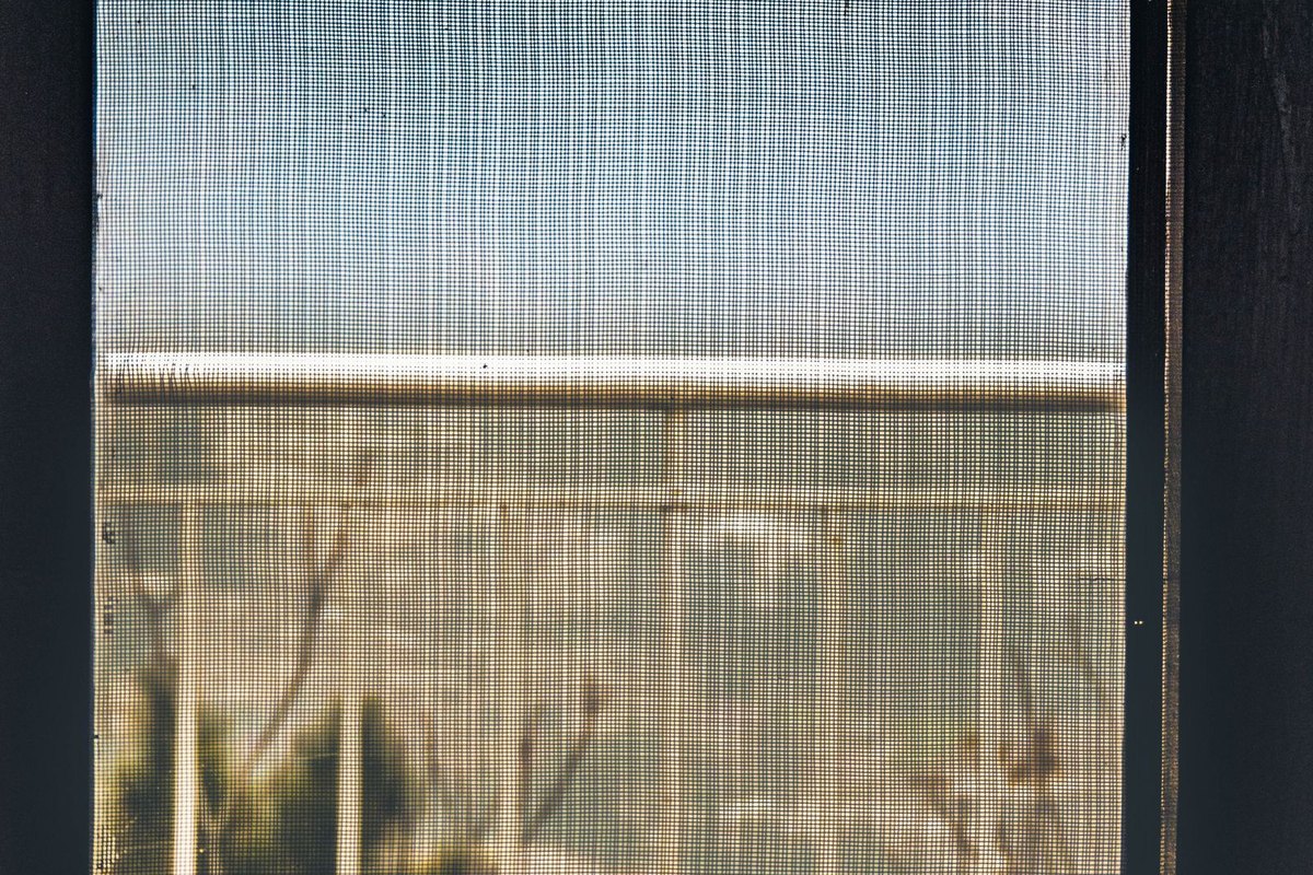 Close-up of a window screen in Anchorage